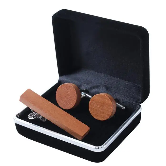Custom personalized natural tie clips and round wood cufflinks for men shirts
