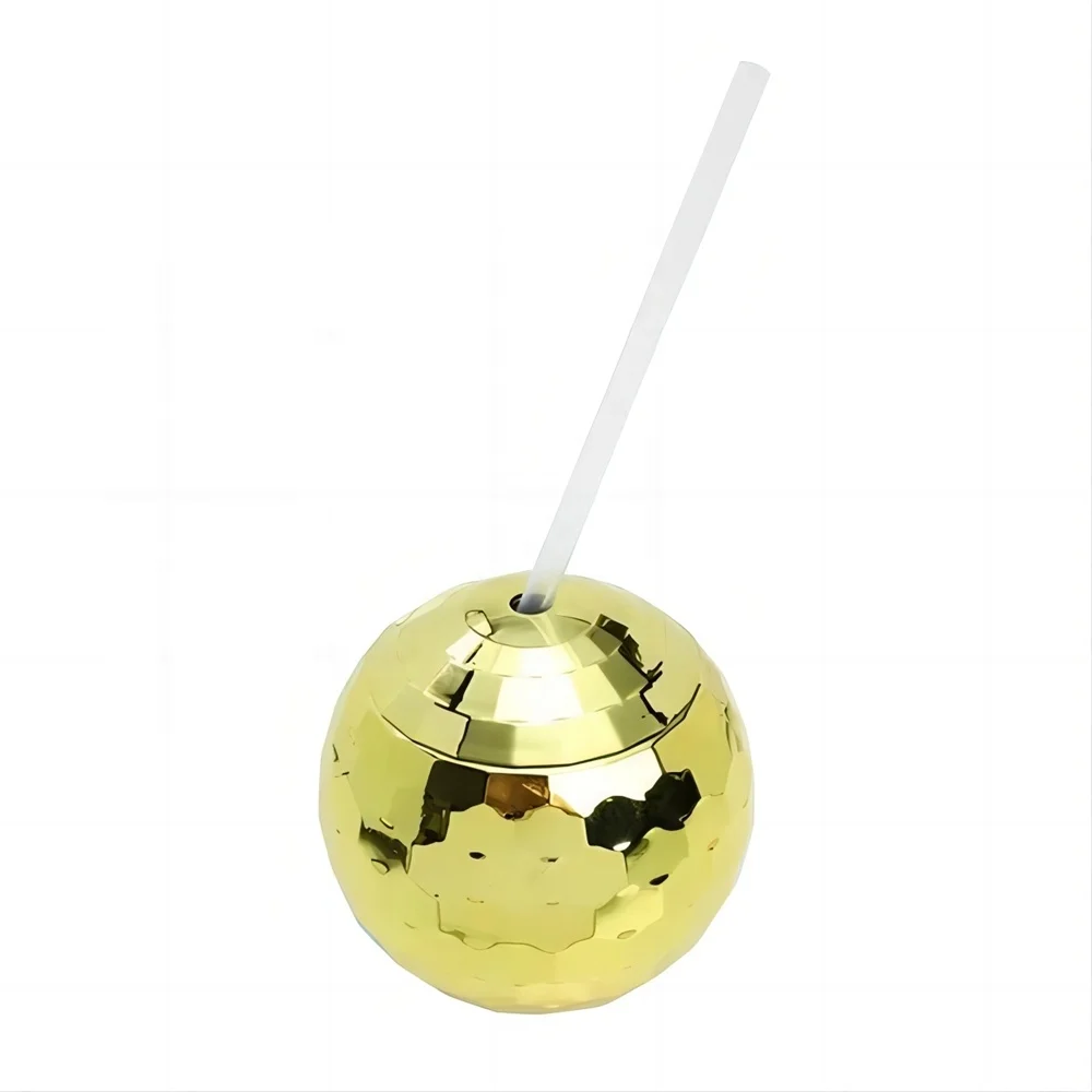 20 oz Disco Ball Shaped Reusable BPA Free Plastic Cups with Lids & Straws