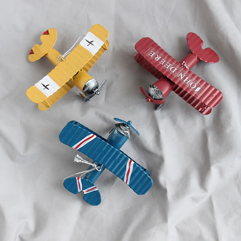 2022 Hot Sale Metal Crafts Retro Airplane Figurines Plane Model Vintage Glider Biplane Miniatures Home Decor