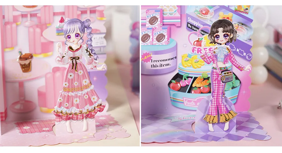 Double layer 3D cartoon dolls decorative sticker Kids princess girls dress up stickers Kids DIY match crafts