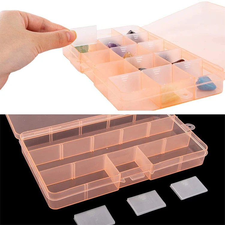 Маленький пластиковый ящик для хранения с 15 ячейками, съемный прозрачный ящик для хранения, пыленепроницаемый Настольный ящик для хранения
