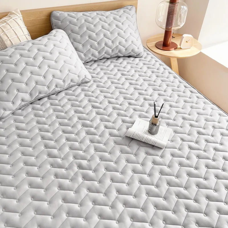 Class A soybean fiber waterproof and anti-wetting bed hat anti-bacterial padded bed cover mattress cover 3-piece bed set