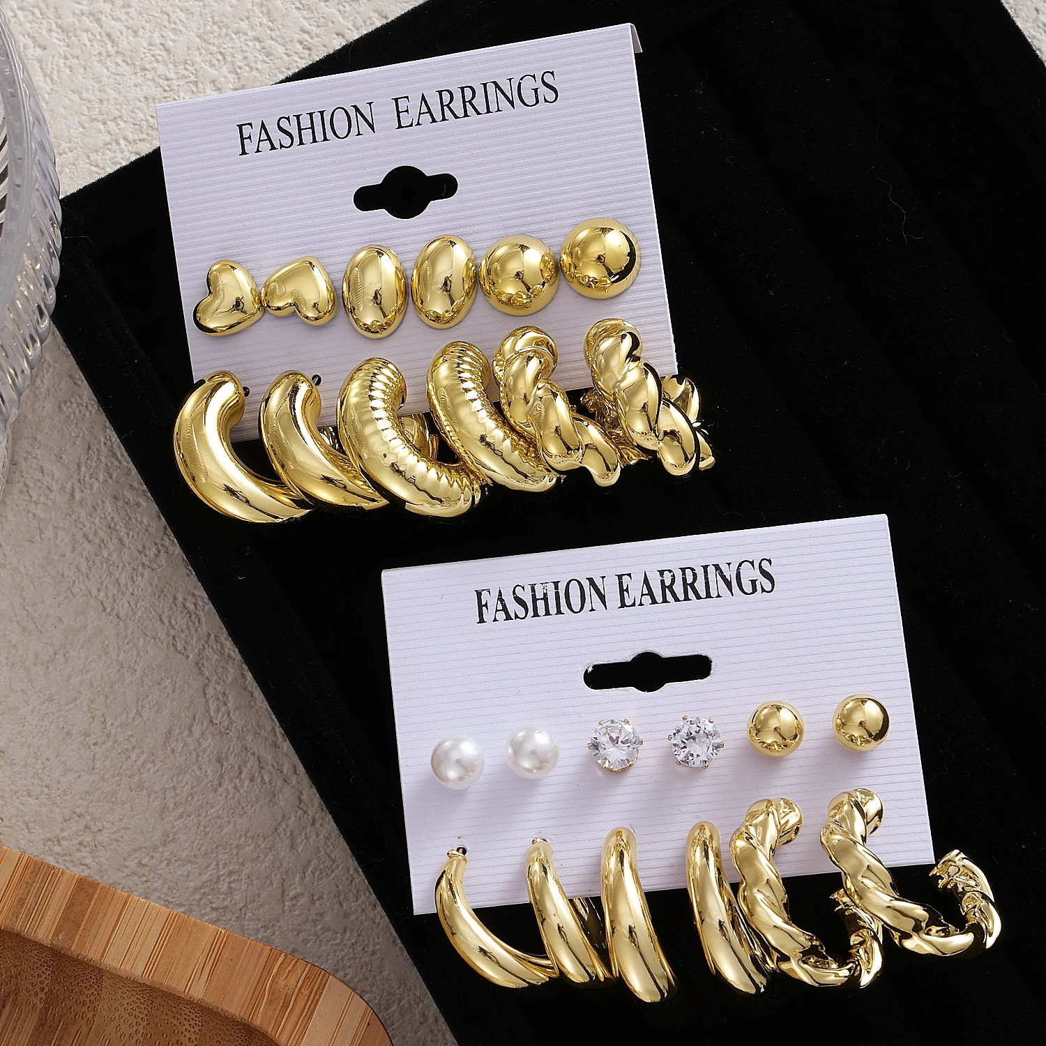 KISSWIFE 6 Pcs/Set 2024 New Trendy Wholesale Gold Plated Geometric Big Hoop Earrings Set For Women Jewelry