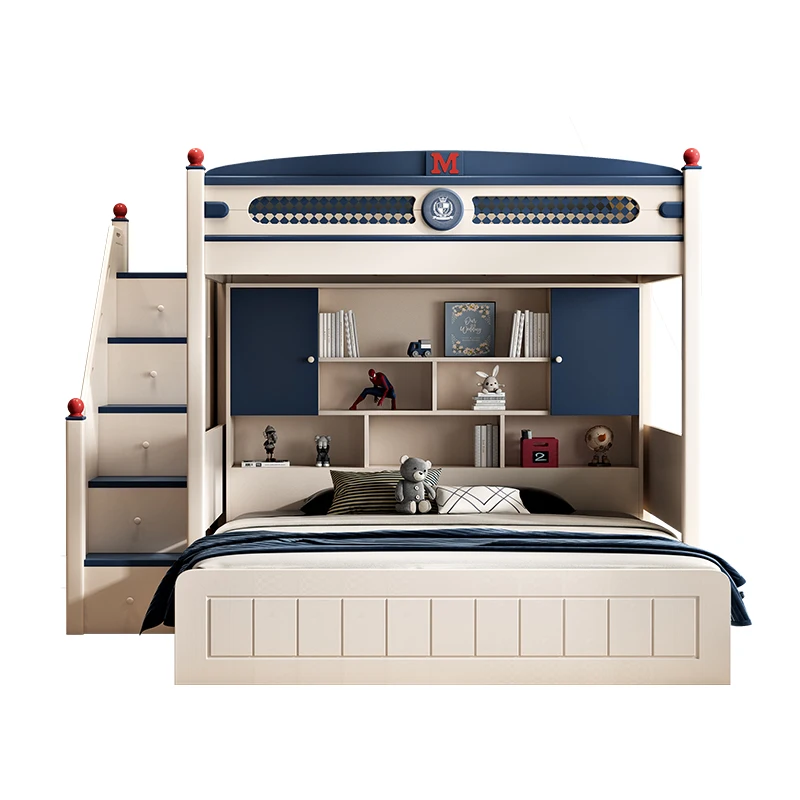 Upper and lower bunk beds Two layers of high and low bed board furniture Space saving small family staggered