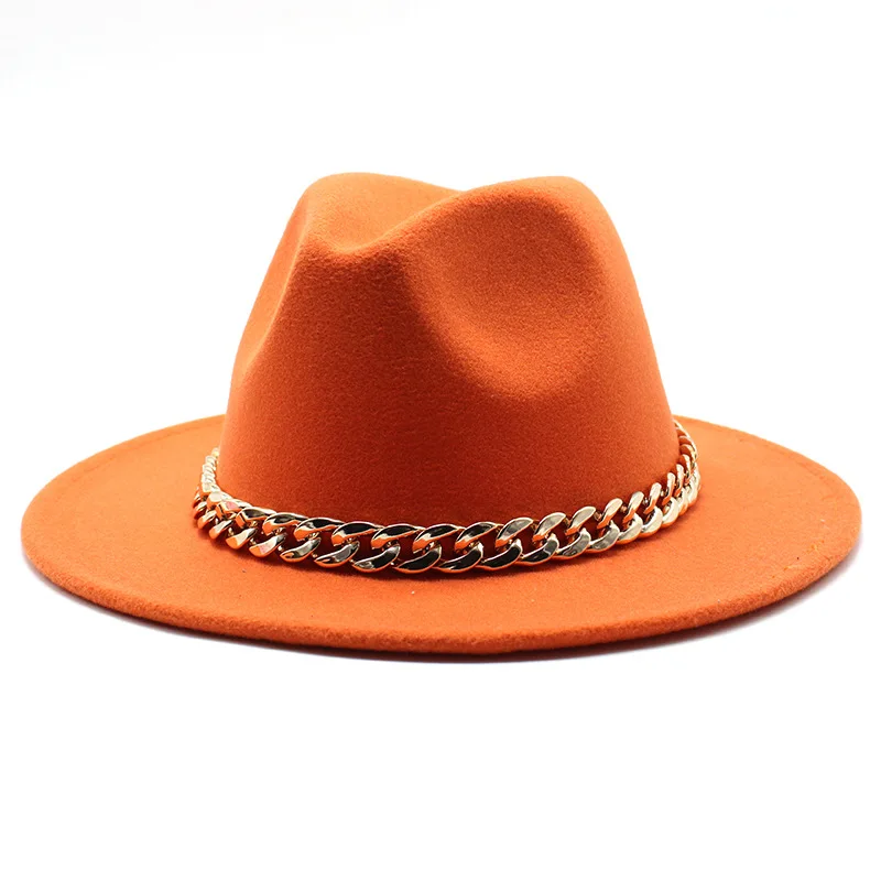 Hot sell Wide Brim Panama Hat Fedora Cap Chain Hats  For Women Luxury Jazz caps
