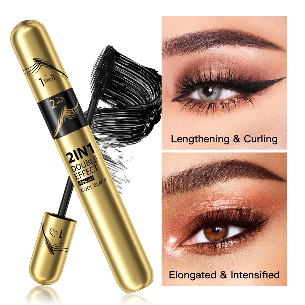 Professional Cosmetics  Mascara Waterproof  base 2 In 1 Natural Eyelash Mascara Thick Curling 4D Double Head Mascara