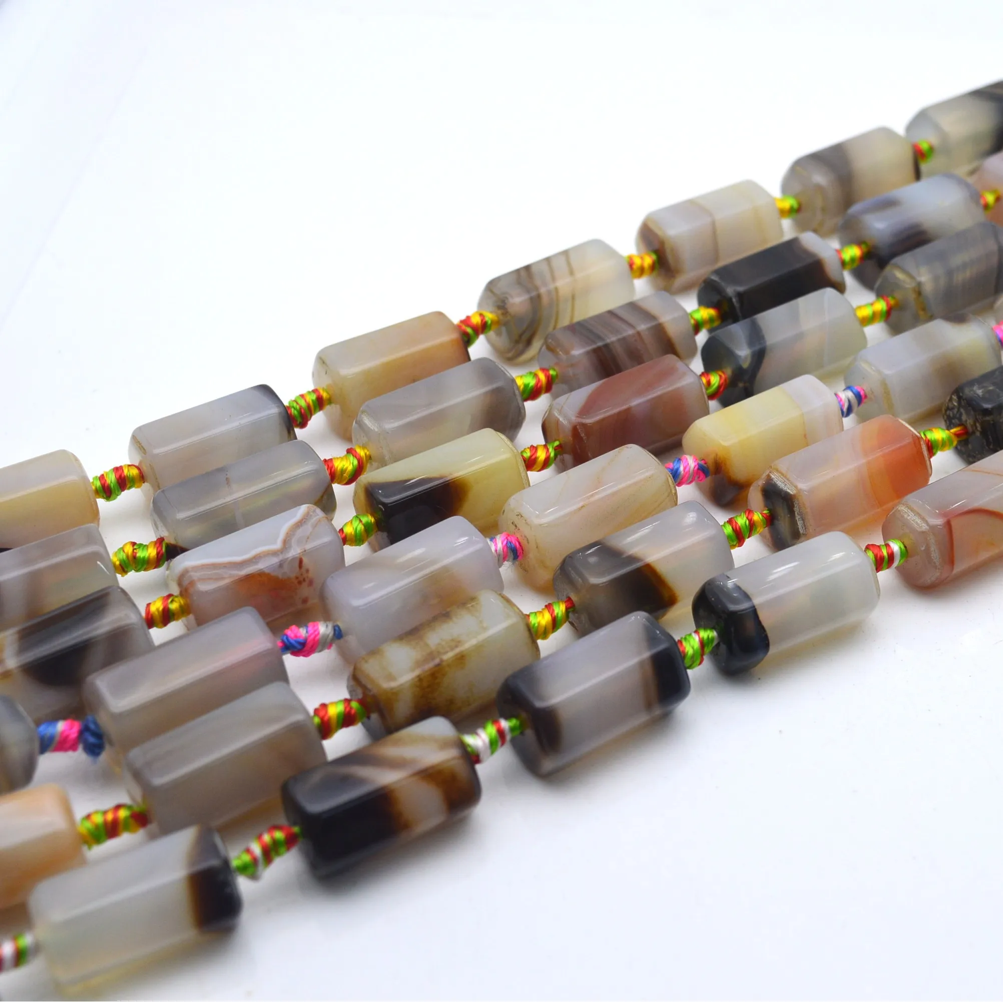 Loose Natural 10*20mm Hexagonal Prism Column Shape Bead Striped Agate Onyx Stone Bracelet Beads For Jewelry Making