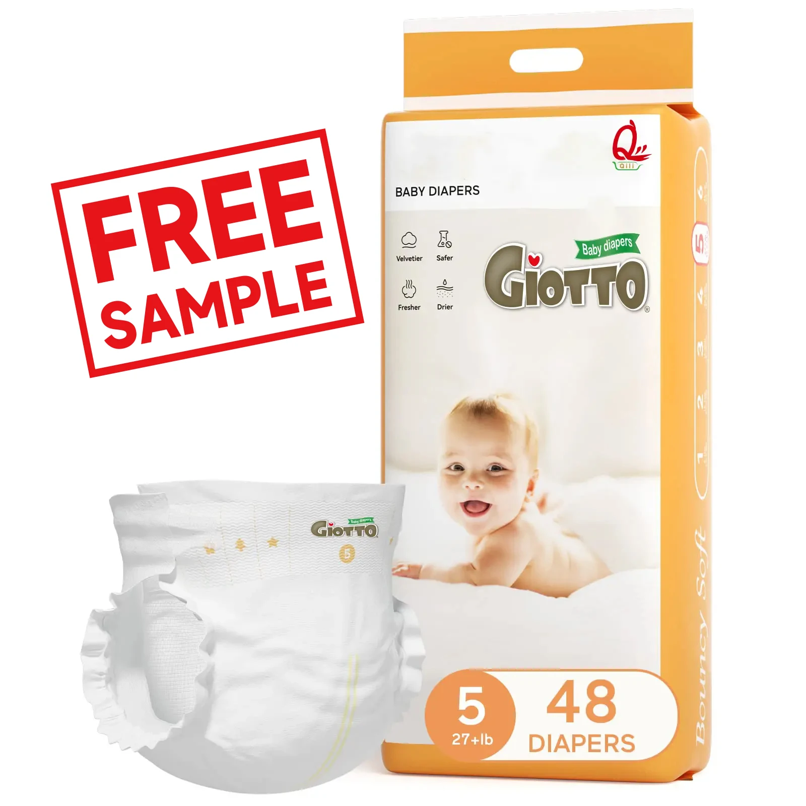 GIOTTO DIAPERS/NAPPIES Plain White Diapers without Chlorine SIZE5
