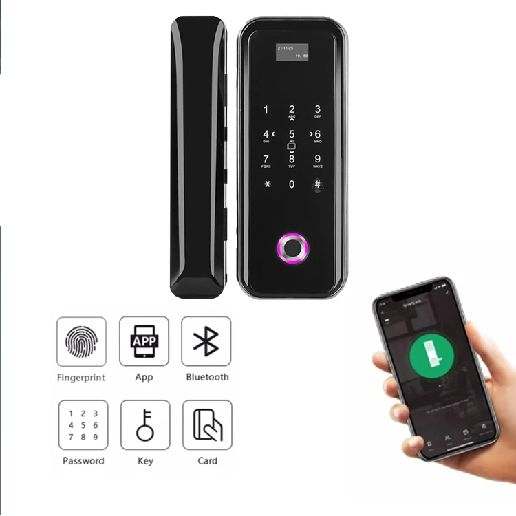 tuya wifi frame glass lock door mortise latch locks handle with & keys house Electronic cerradura inteligente for front door