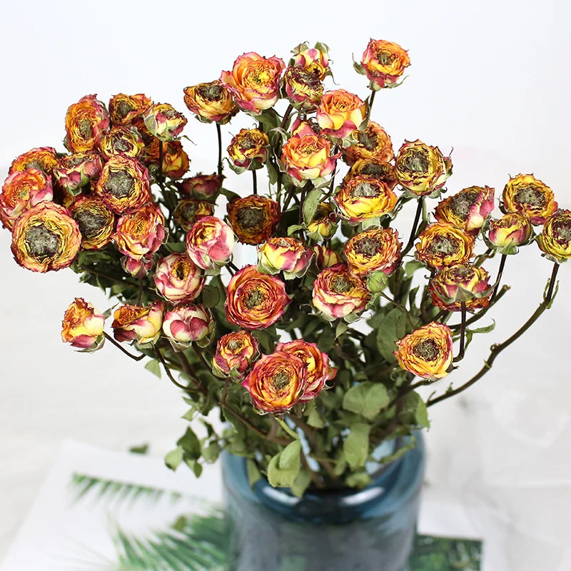 UKIQUEEN Wholesale Multi-headed Rose Dry Flower Bouquet Dried Flowers Roses Flowers for  home and wedding decoration