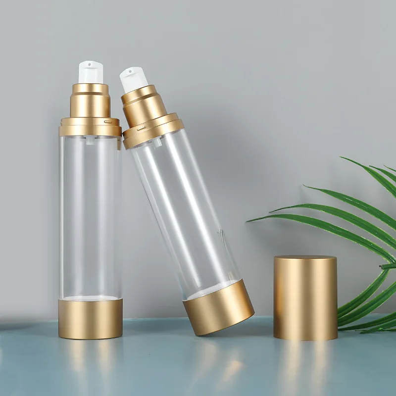 15ml press vacuum bottle Silver cosmetic dispenser bottle plastic packaging material can be customized