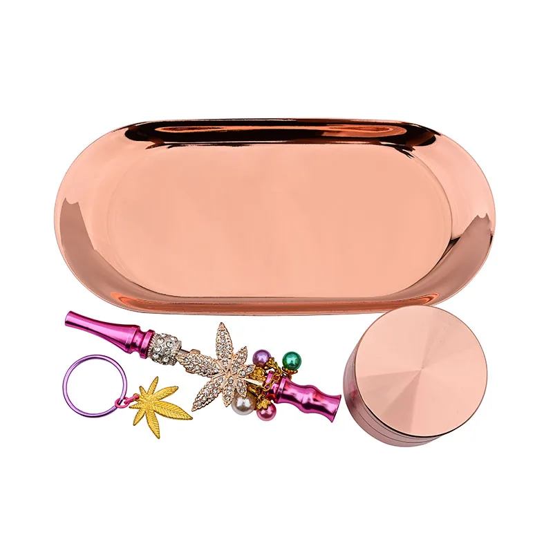 Custom Logo New 4 Layer Smoke Grinder with hookah tips rolling serving tray set