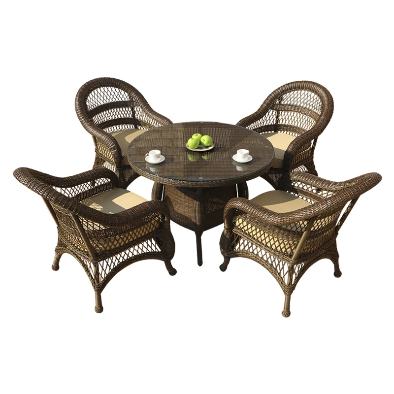 Custom 5 Pieces American Pastoral Style Outdoor PE Rattan Chairs Restaurant Outdoor Dining Furniture Set