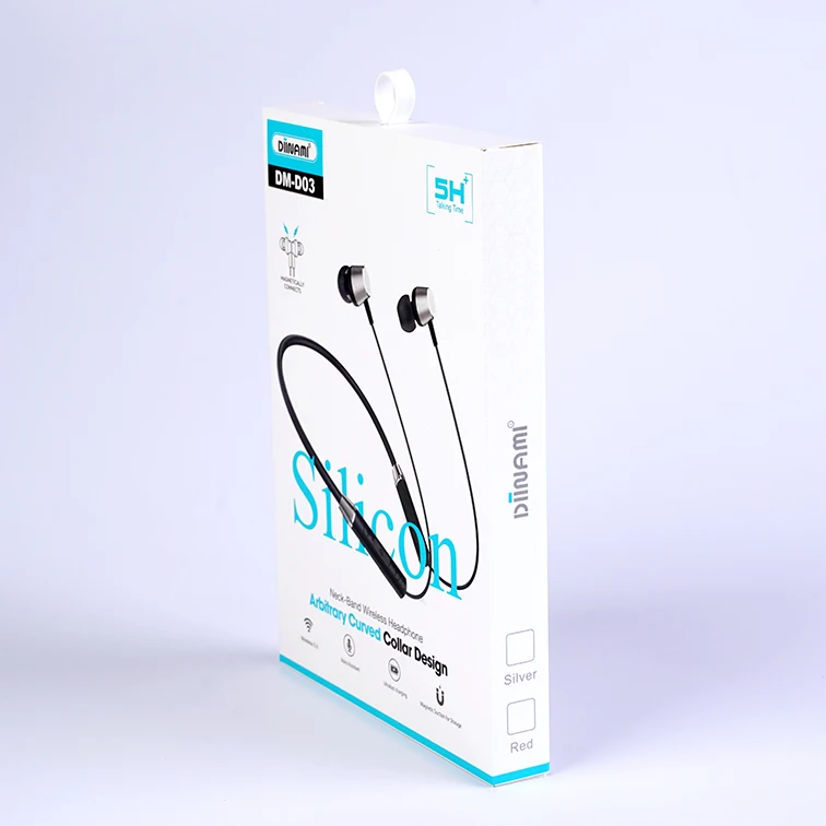 Custom design white folding paper package boxes with plastic hanger wholesale paperboard bluetooth earphone packaging box