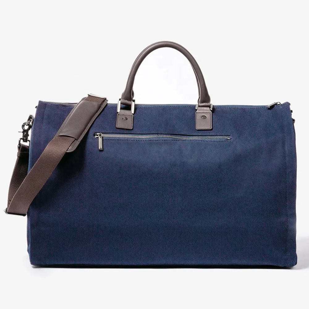 Custom Logo Waterproof Canvas Luxury Garment Leather Bags Leather Garment Duffel Bag For Mens