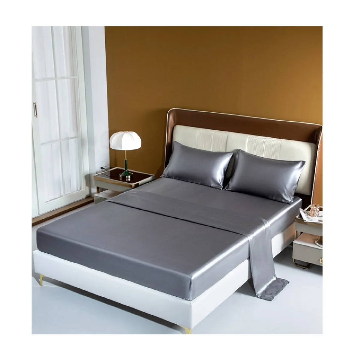 Custom Satin Wholesale High Quality Solid Color Duvet Cover Queen King Fitted Flat Bedsheets Bedding Sets with 4 Pillows Case