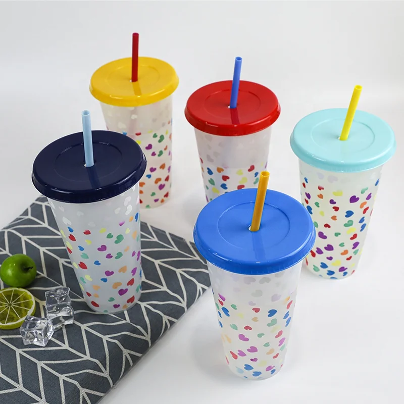 Stock Korean 710ml 24oz Vinyl Confetti Plastic Tumbler Color Changing Cup for cold drink