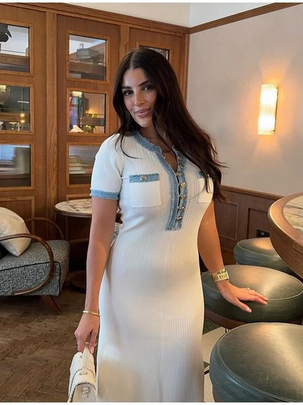 Bettergirl 2024 Custom New Sandro Women French Fashion Summer Denim Robe Sandro Clothes Elegant Knitted Dress Slim Long Skirt