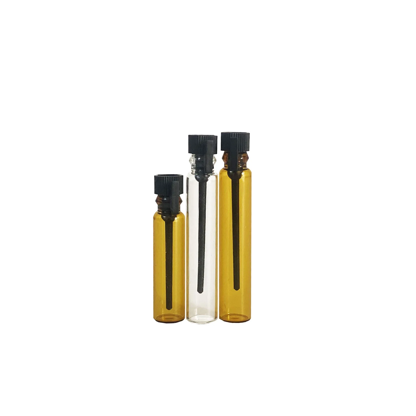 Refillable Mini clear perfume sample 1ml 2ml 3ml glass vial test bottle with plastic black Sticks
