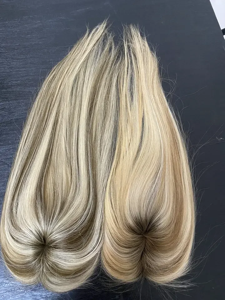 100% European human hair brown highlight ombre color Mono clip in Topper for women hair toupees