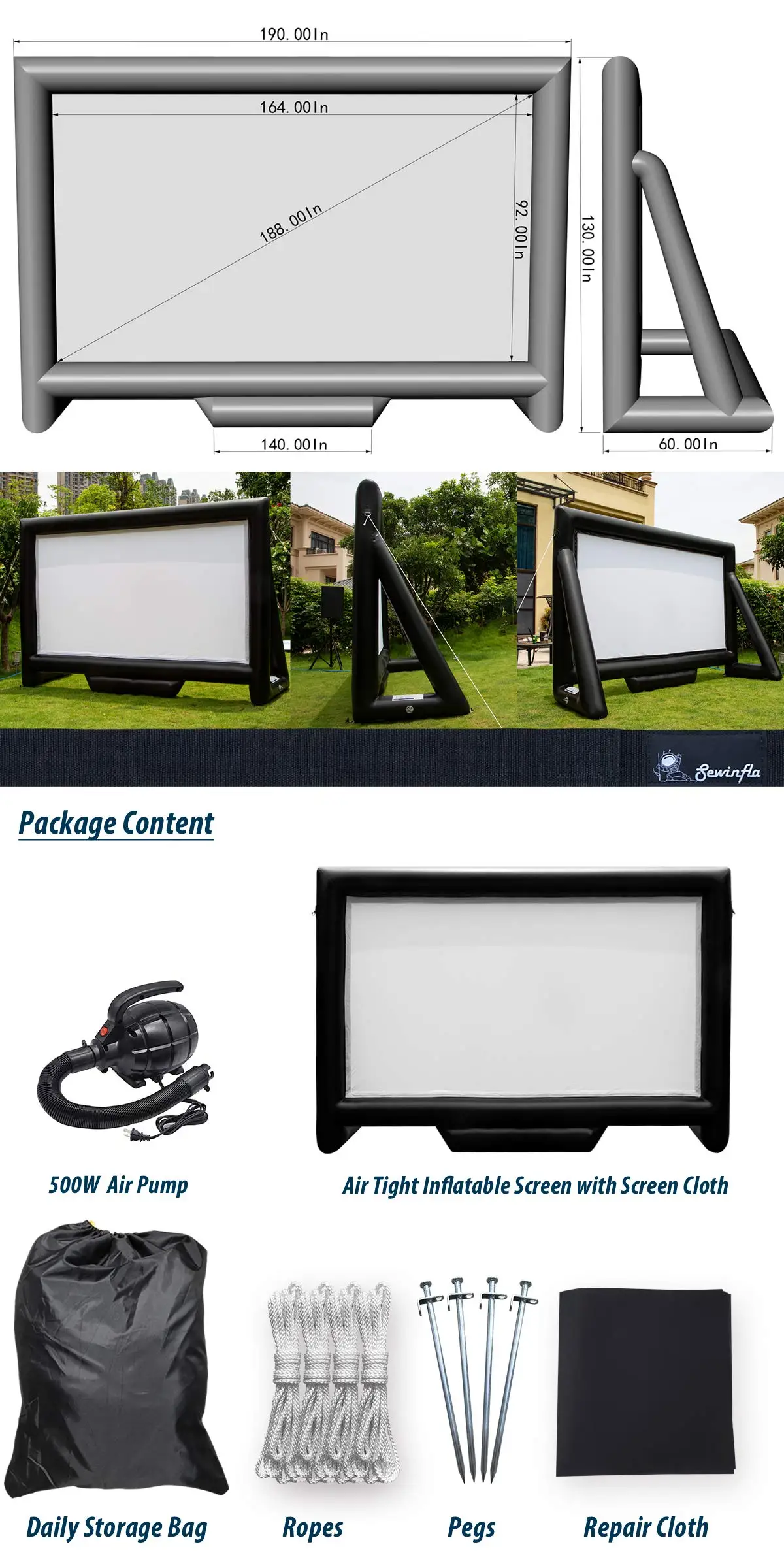 Giant190 Inches Airtight Rental Movie Screen Inflatable Movie Screen For Home Party Advertising Inflatable Screen Movie Cinema