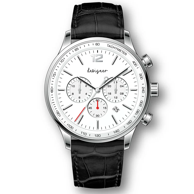 Часы-хронограф с японским механизмом и ремешком из натуральной кожи