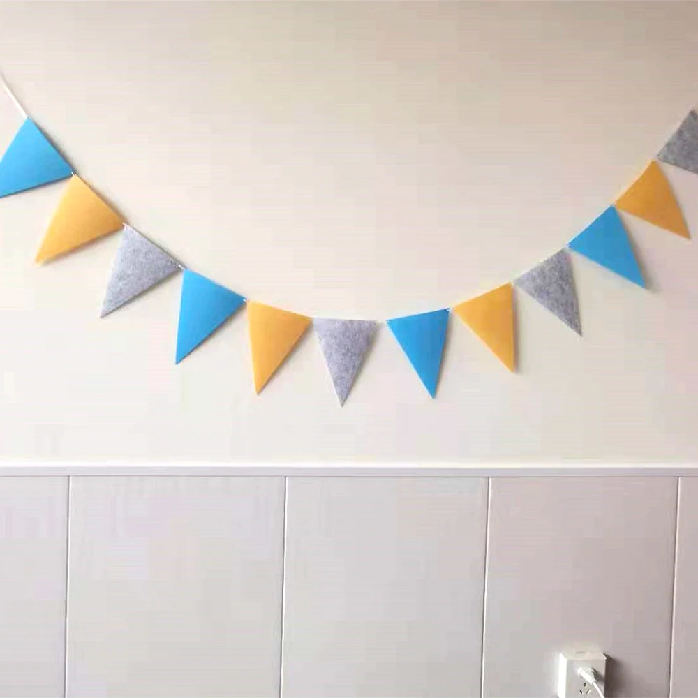 Boy Girls Rooms Home Wall Decoration Felt Hanging Triangle Flag Birthday Party Kindergarten Halloween Christmas Pulling Flag