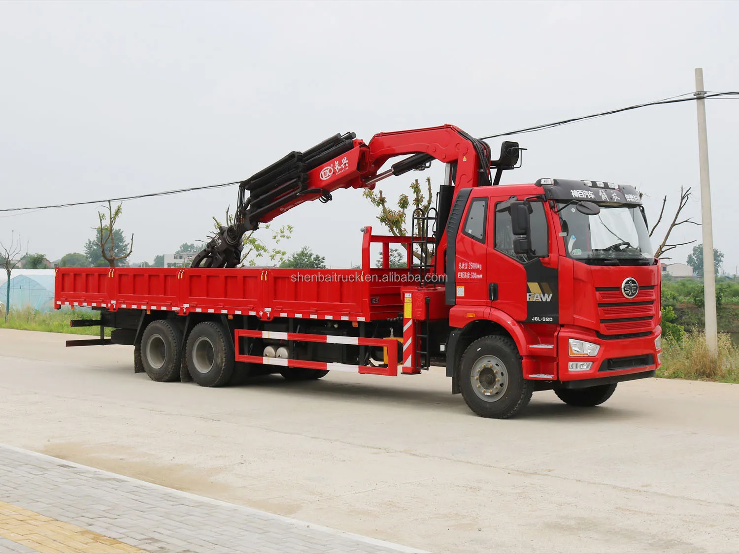 China Brand FAW 6x4 Cargo Truck Mounted Crane Shenbai 12Ton 16Ton 20Ton Hydraulic Knuckle Boom Crane with Grapple