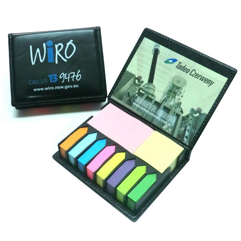 
PU leather box sticky notes memo set calendar with sticky note pad 