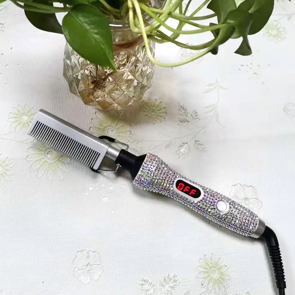 Оптовая продажа выпрямитель для волос Blinged Portable 200-500f электрическая расческа афроамериканских