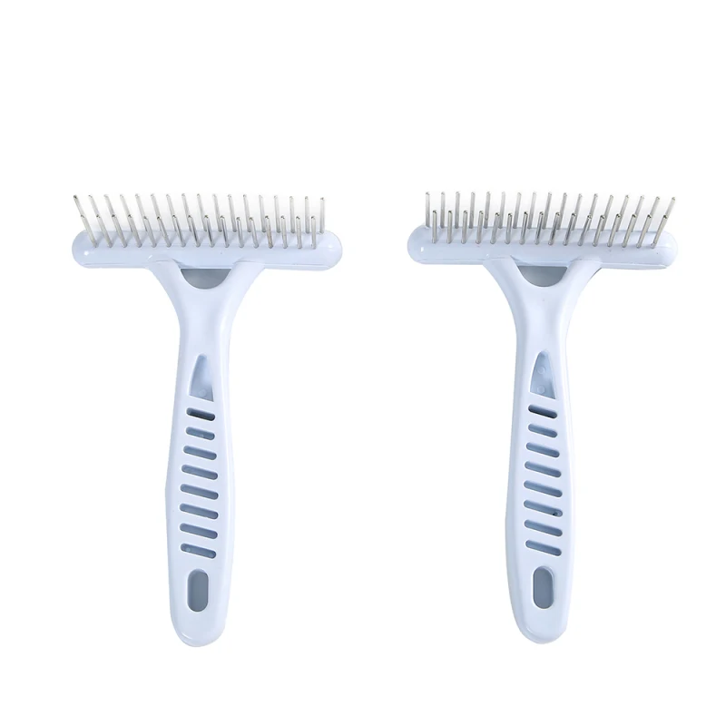 
White plastic handle height of tooth double row rake comb Pet knotting comb Brush different layers of hair 
