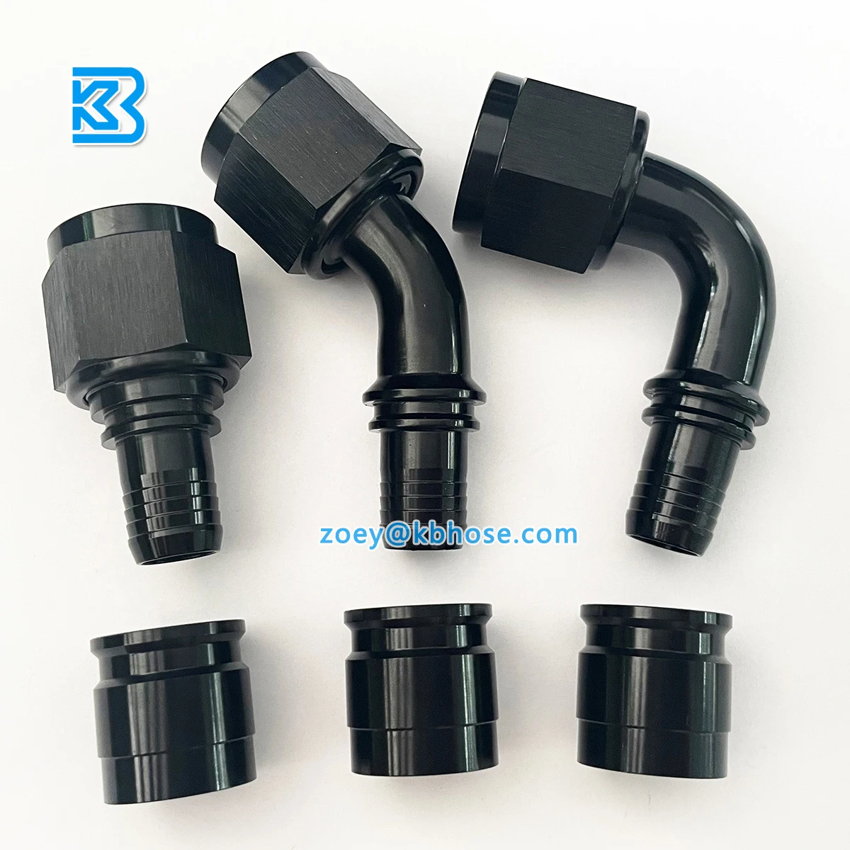 Kangbo 8AN AN8 AN-08 Straight 45deg 90deg Aluminum Crimp PTFE Hose Ends Fittings for Braided PTFE Fuel Line Hose