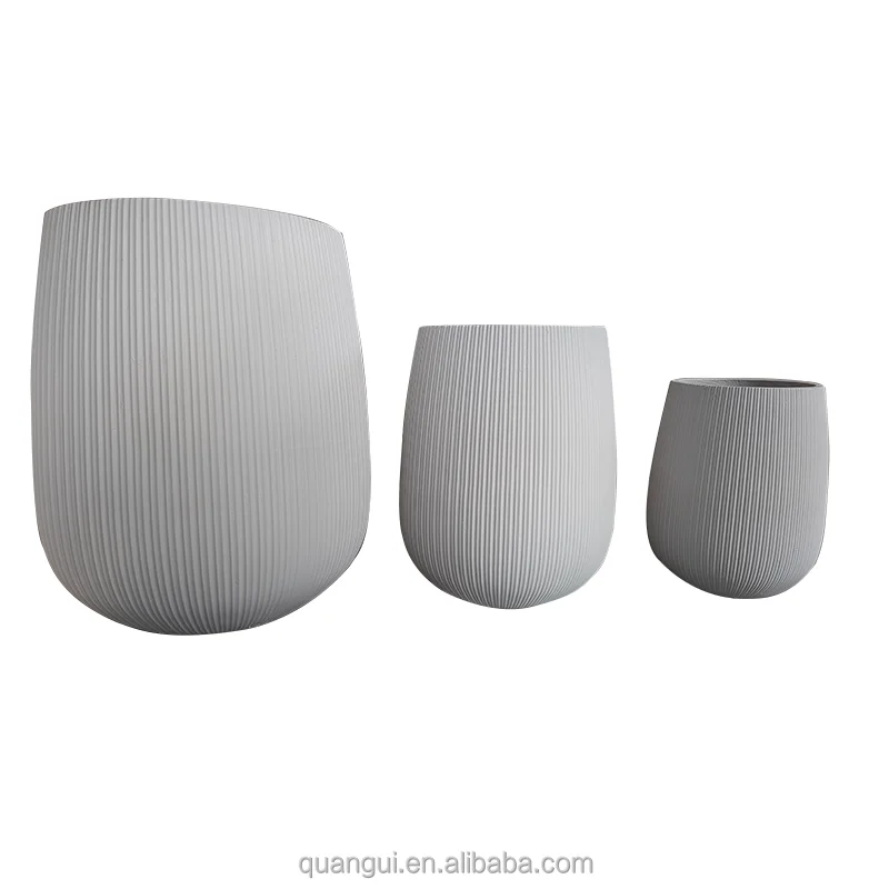 Factory Supplies: Fiber Clay Pots with Grey Vertical and Horizontal Lines