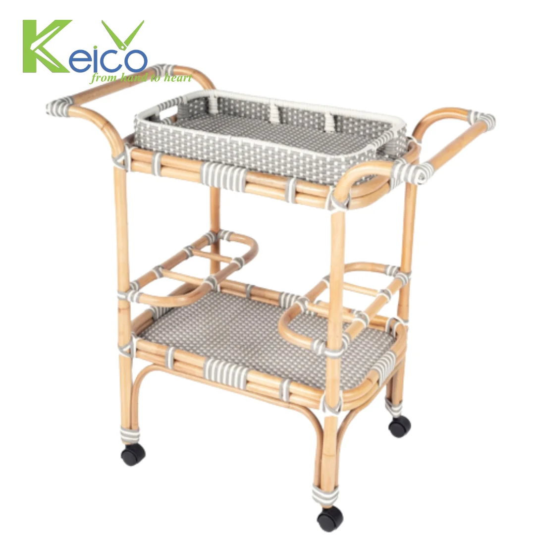 Wholesale cheap price Rectangular Bar Cart With Removable Plastic Woven Tray best price and high quality made in Vietnam