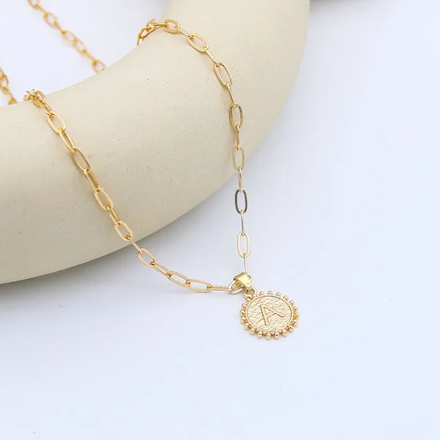 2021 Exquisite Long Chain Layered Initial Necklace for Women Simple Cute Round 26 Letter Pendant