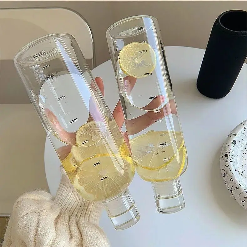 Promotional Business Gift Creative Drinkware 500ml 700ml Clear Plastic Fruit Water Bottle with Scale