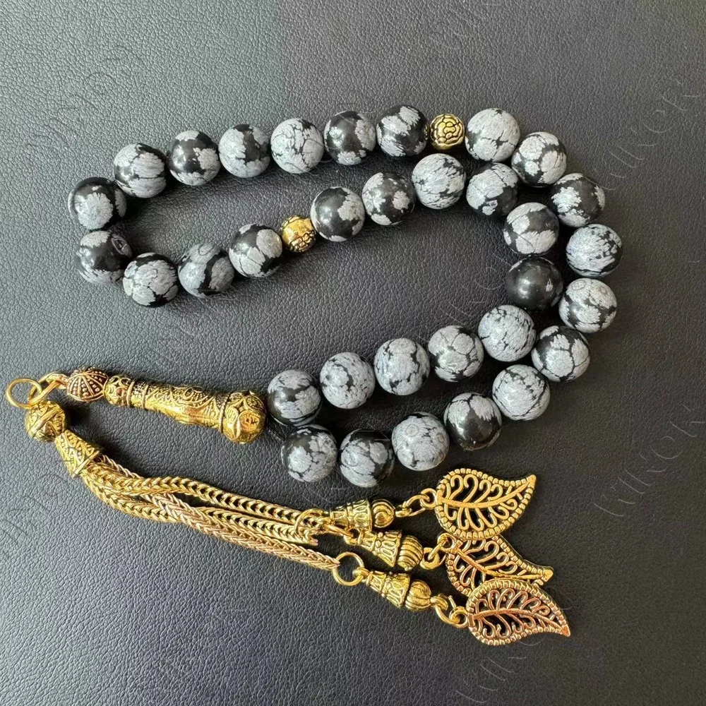 Imported 33 8mm Snowflake Stone Tasbih Islamic Prayer Beads Necklaces Muslim Rosary Masbaha Misbaha Dhikr Worry Beads Religious