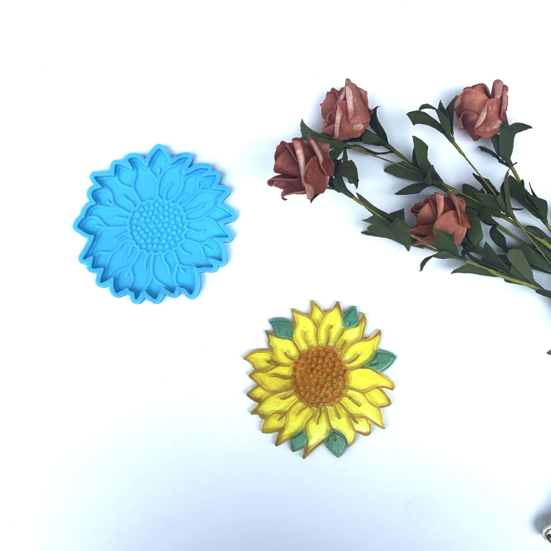 W024 resin  2 piece combination sunflower coaster silicone mold for Epoxy craft
