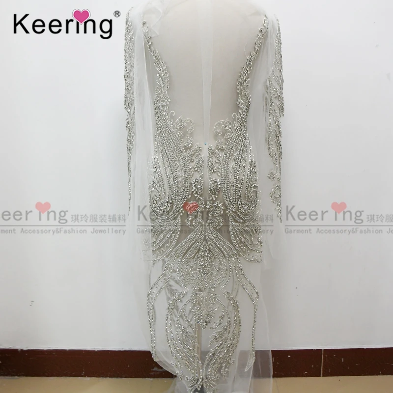 WDP-069-2 Hot design white sleeve long dress rhinestone dress applique for wedding dress ball gown