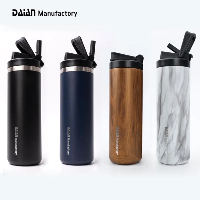 Luxury Colorful 20oz Sport Insulated Stainless Steel Water Bottle With Plastic Straw Lid Applicable To Dishwashers