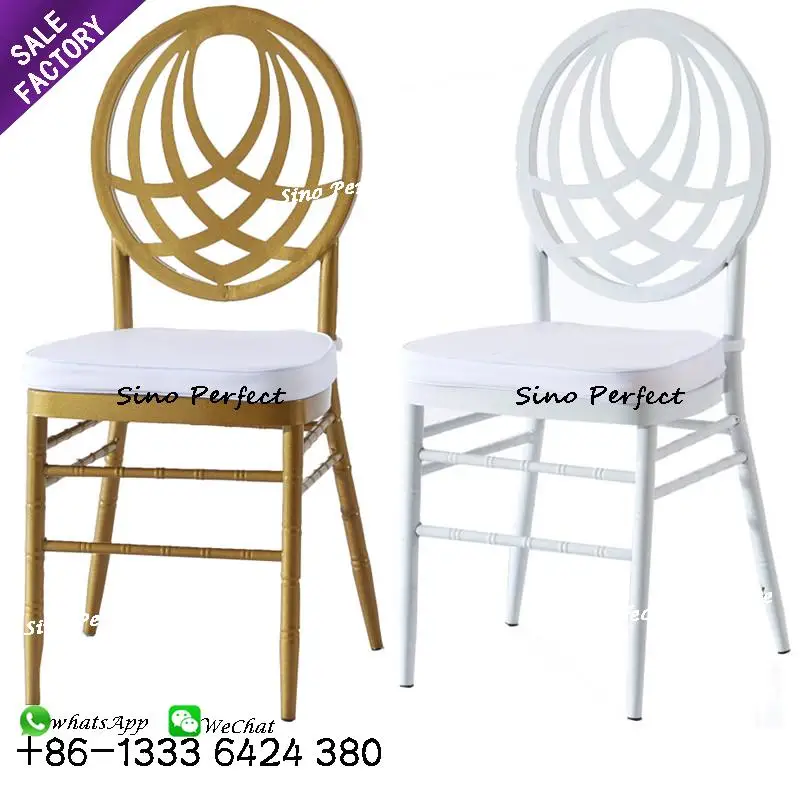 Custom Cheap Price Stackable Champagne White Metal Wedding Chavari Chivari Tiffany Chair For Reception