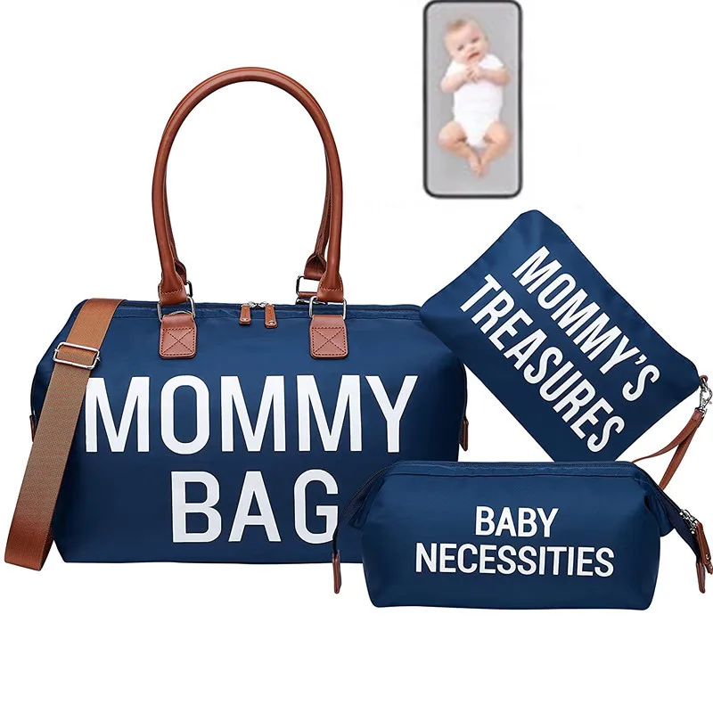 Custom Logo Mommy Bag With Changing Pad Large Capacity Baby Bags Set Mummy Travel Nappy Waterproof Diaper Tote Bag For Hospital
