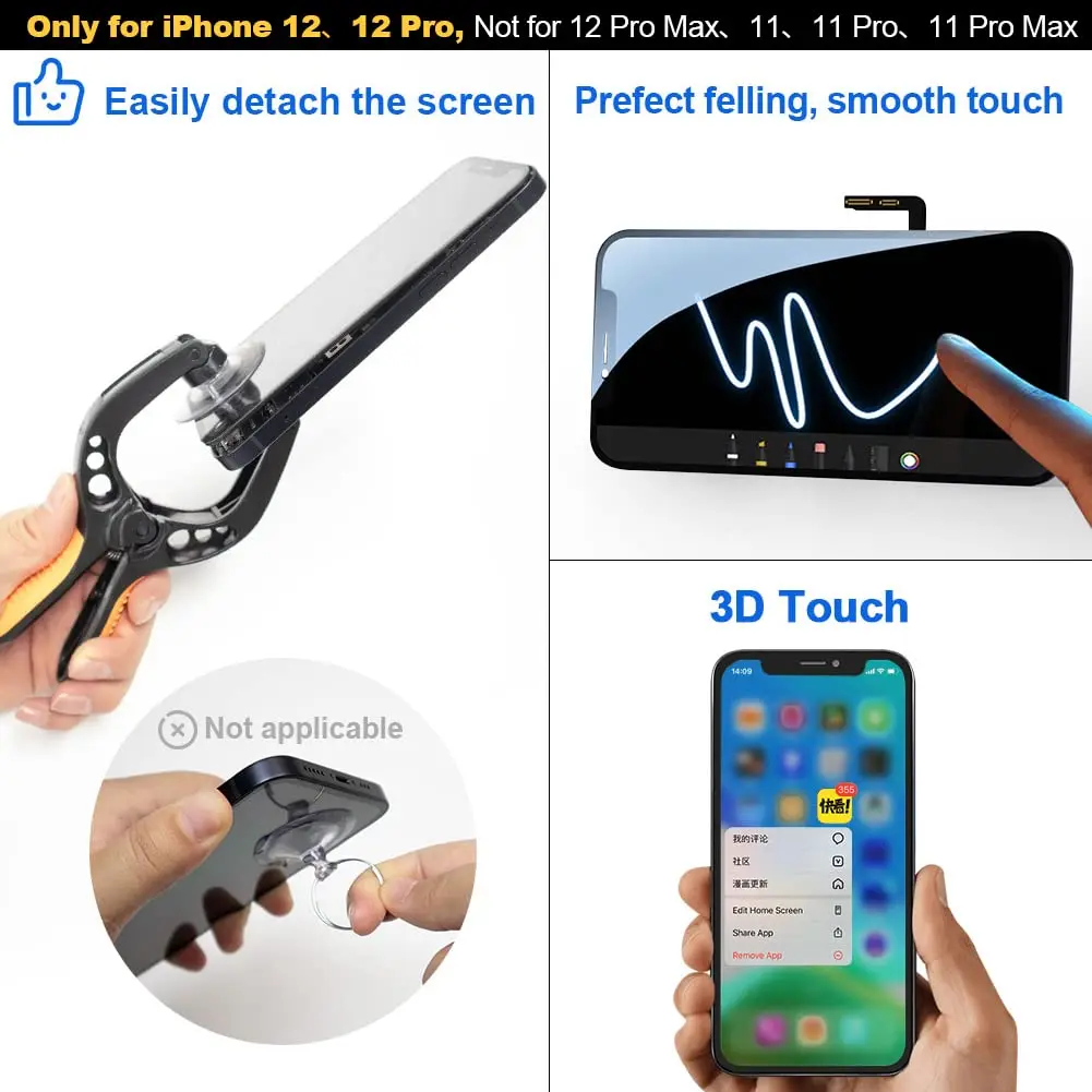 Digitizer Phone Original Screen For Iphone 12/12 Pro 12 Pro Max 12 Mini Screen Replacement 3d Touch Display Incell Lcd Screen