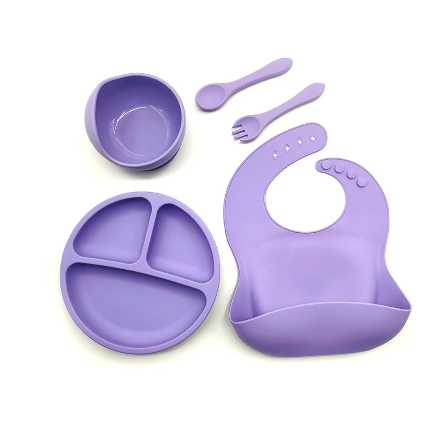 Baby Dining Tray Suction Cup Integrated Kids Tableware Silicone Anti Drop Suction Cup Bowl Baby Spoon Fork Bib Feeding Tableware