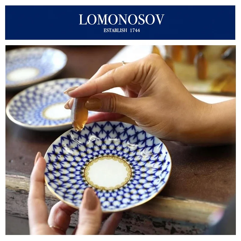 Китайский Королевский фарфоровый чайный сервиз Lomonosov, керамическая кофейная чашка и блюдца, кобальтовая синяя сетка