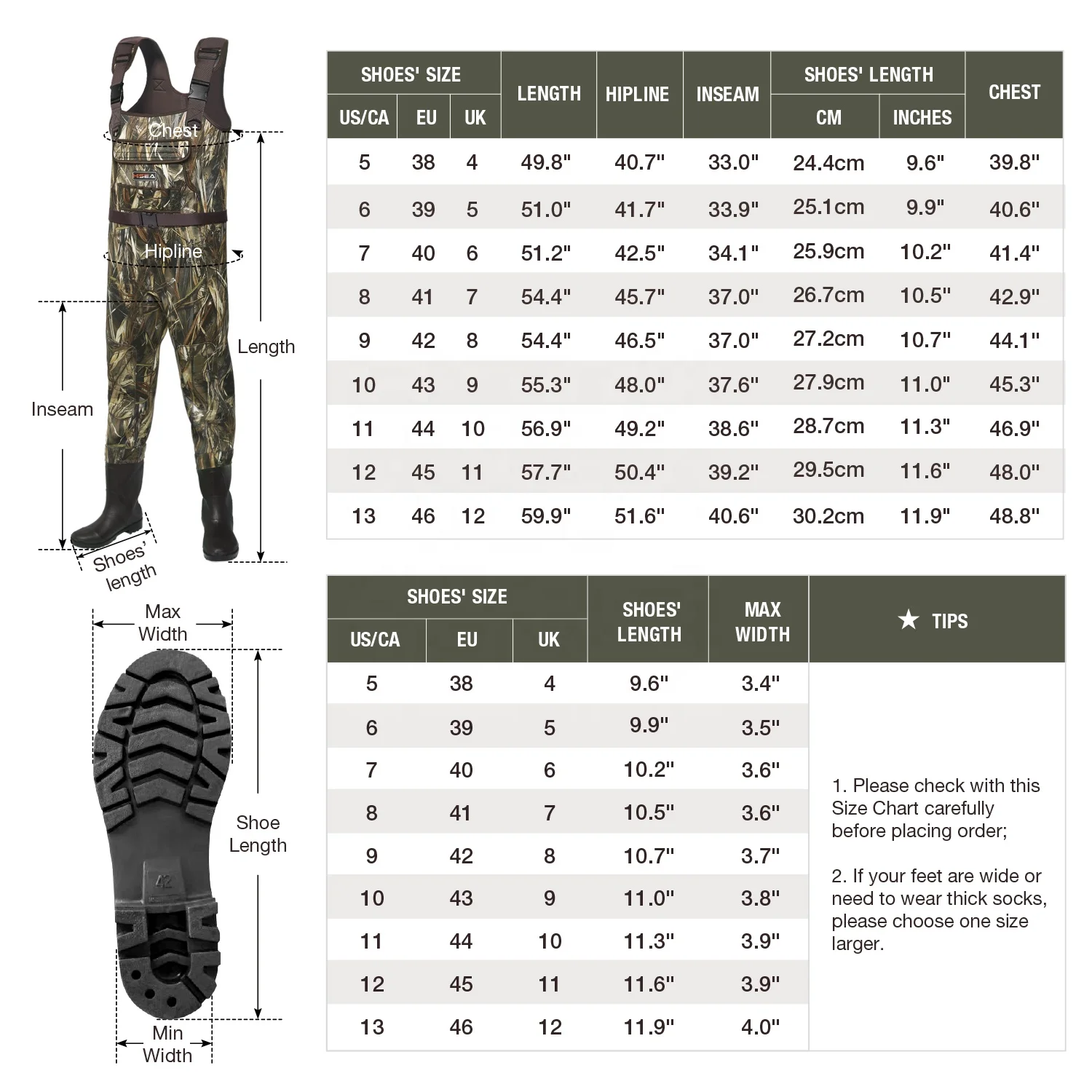 Basics Neoprene Chest Waders Duck Hunting Bootfoot Waders for Men with Boots Waterproof Camo Fishing Waders