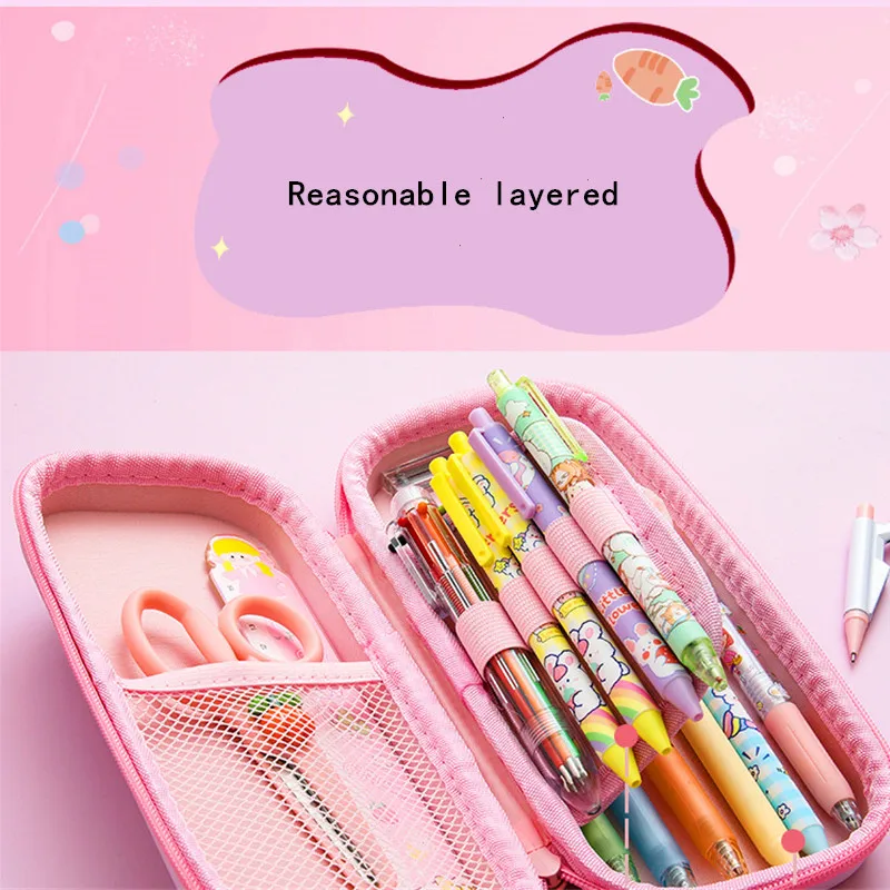 Decompression pen case Primary school girl simple large capacity pencil case 3D trendy cute girl pencil case