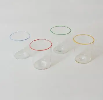 Wholesale Customized Blown Colored Borosilicate Glass Coffee Mugs Cups With Colored Rims for Wine Juice