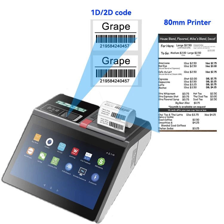 POS Factory 11.6 Inch Windows Android Touch Screen Electronic Mini Cash Register Point Of Sale Systems Pos With Printer