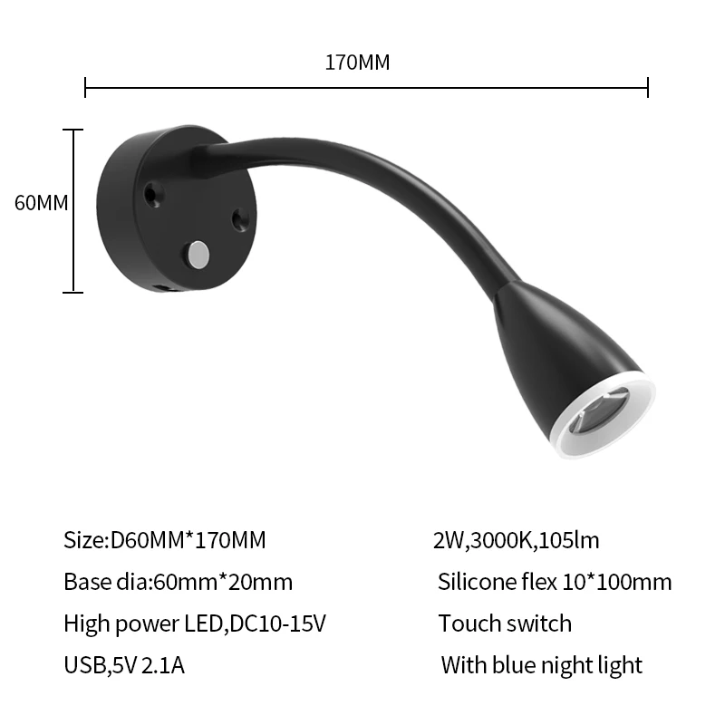 Quality Boat Light Ship Wall Surface Mounted Lamp Led RV Reading Light Touch Switch USB touch switch reading lamp led light
